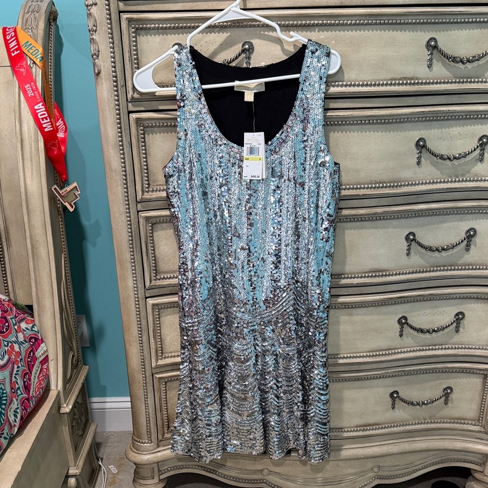 Michael Kors Silver and Black Sequin Mini Dress